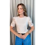 T-shirt Feminina Manga Bordada - Off White - Cod 553