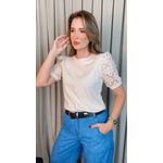 T-shirt Feminina Manga Bordada - Off White - Cod 553