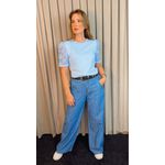 T-shirt Feminina Manga Bordada - Azul - Cod 553