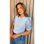 T-shirt Feminina Manga Bordada - Azul - Cod 553