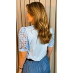 T-shirt Feminina Manga Bordada - Azul - Cod 553