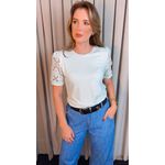 T-shirt Feminina Manga Bordada - Verde - Cod 553