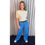 T-shirt Feminina Manga Bordada - Amarela - Cod 553