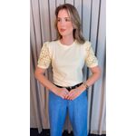 T-shirt Feminina Manga Bordada - Amarela - Cod 553