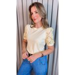T-shirt Feminina Manga Bordada - Amarela - Cod 553
