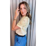 T-shirt Feminina Manga Bordada - Amarela - Cod 553