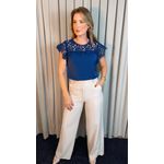 Blusa Feminina Bordada Delicada - Azul Marinho - Cod 538