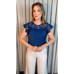 Blusa Feminina Bordada Delicada - Azul Marinho - Cod 538