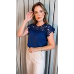 Blusa Feminina Bordada Delicada - Azul Marinho - Cod 538