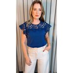 Blusa Feminina Bordada Delicada - Azul Marinho - Cod 538