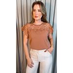 Blusa Feminina Bordada Delicada - Marrom - Cod 538