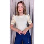 T-shirt Feminina Com Detalhe Na Manga Bordada - Amarela - Cod 542