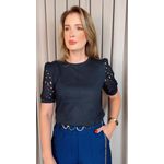 T-shirt Feminina Com Detalhe Na Manga Bordada - Preto - Cod 542