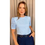 T-shirt Feminina Com Detalhe Na Manga Bordada - Azul - Cod 542