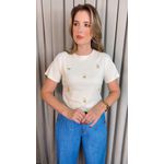 T-shirt Feminina Com Detalhe Florzinha - Off White - Cod 537