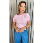 T-shirt Feminina Com Detalhe Florzinha - Rosa - Cod 537