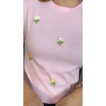 T-shirt Feminina Com Detalhe Florzinha - Rosa - Cod 537