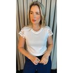 T-shirt Feminina Manga Bordado Cod 524 - Branca