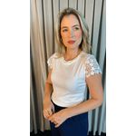 T-shirt Feminina Manga Bordado Cod 524 - Branca