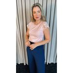 T-shirt Feminina Manga Bordado Cod- 524 - Rosa