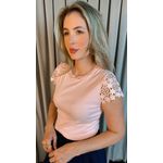 T-shirt Feminina Manga Bordado Cod- 524 - Rosa