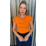 T-shirt Feminina Manga Bordado Cod- 524 - Laranja