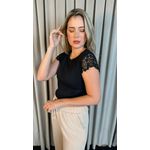 T-shirt Feminina Manga Bordado Cod- 524 - Preta