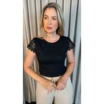 T-shirt Feminina Manga Bordado Cod- 524 - Preta