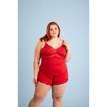 Baby Doll Plus em Liganete Lisa com Detalhe de Renda no Busto e Barra do Short