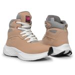 Bota Tênis Feminino Cano Alto de Couro Fitness 207 Bege