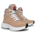 Bota Tênis Feminino Cano Alto de Couro Fitness 207 Bege