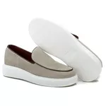 Sapato Casual Masculino Couro Bege Slip On 5503 Bege
