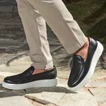 Sapato Casual Masculino Couro Preto Slip On 5503 Preto
