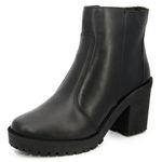 Coturno Bota Salto Bloco Tratorada Cano Curto Couro 9001 Preto