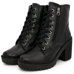 Bota Coturno Salto Bloco Tratorada Couro Cano Baixo 9002 Preto