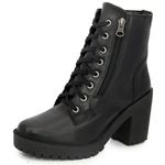 Bota Coturno Salto Bloco Tratorada Couro Cano Baixo 9002 Preto