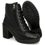 Bota Coturno Salto Bloco Tratorada Couro Cano Baixo 9002 Preto