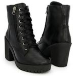 Bota Coturno Salto Bloco Tratorada Couro Cano Baixo 9002 Preto
