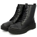 Bota Coturno Plataforma Tratorada Blogueira Couro Ziper 9003 Preto