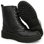 Bota Coturno Plataforma Tratorada Blogueira Couro Ziper 9003 Preto