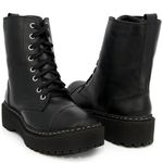 Bota Coturno Plataforma Tratorada Blogueira Couro Ziper 9003 Preto