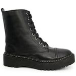 Bota Coturno Plataforma Tratorada Blogueira Couro Ziper 9003 Preto