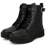 Bota Coturno Plataforma Tratorada Blogueira Couro Ziper 9004 Preto