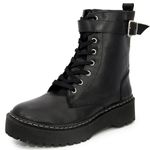 Bota Coturno Plataforma Tratorada Blogueira Couro Ziper 9004 Preto