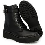 Bota Coturno Plataforma Tratorada Blogueira Couro Ziper 9004 Preto