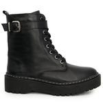 Bota Coturno Plataforma Tratorada Blogueira Couro Ziper 9004 Preto