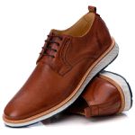 Sapato Casual Masculino Loafer Couro de Amarrar Castor 9004 Castor