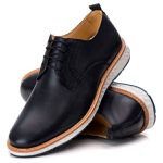 Sapato Casual Masculino Loafer Couro de Amarrar Preto 9004 Preto
