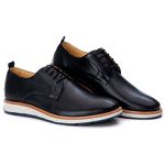 Sapato Casual Masculino Loafer Couro de Amarrar Preto 9004 Preto