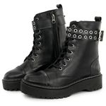Bota Coturno Tratorada Blogueira Couro Ziper Ilhós 9005 Preto